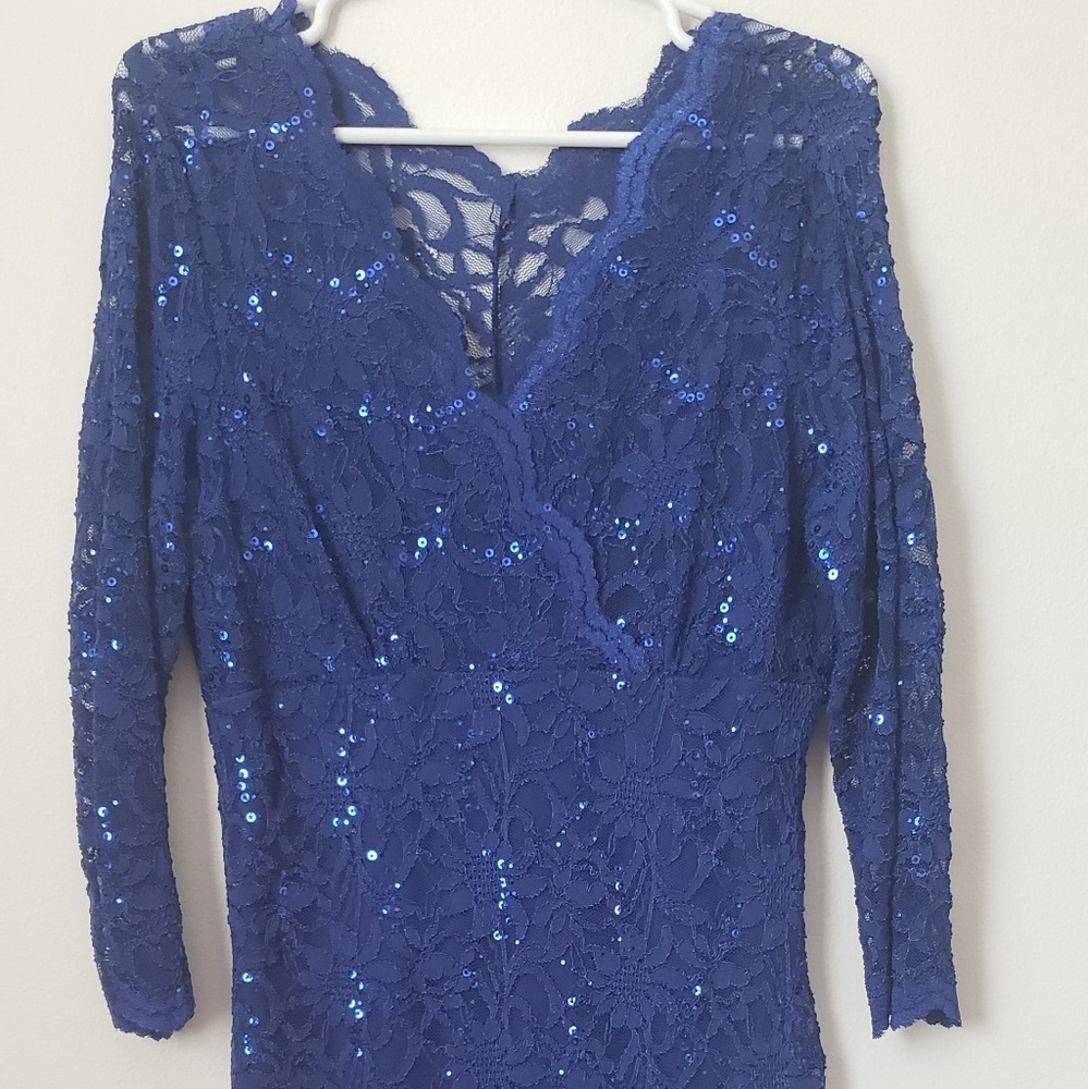 Blue sequin lace dress